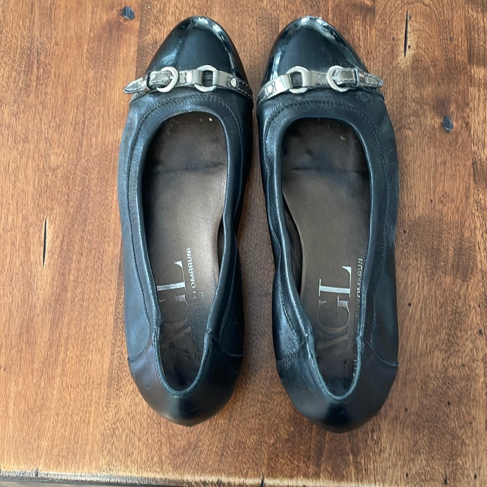 AGL black leather flats